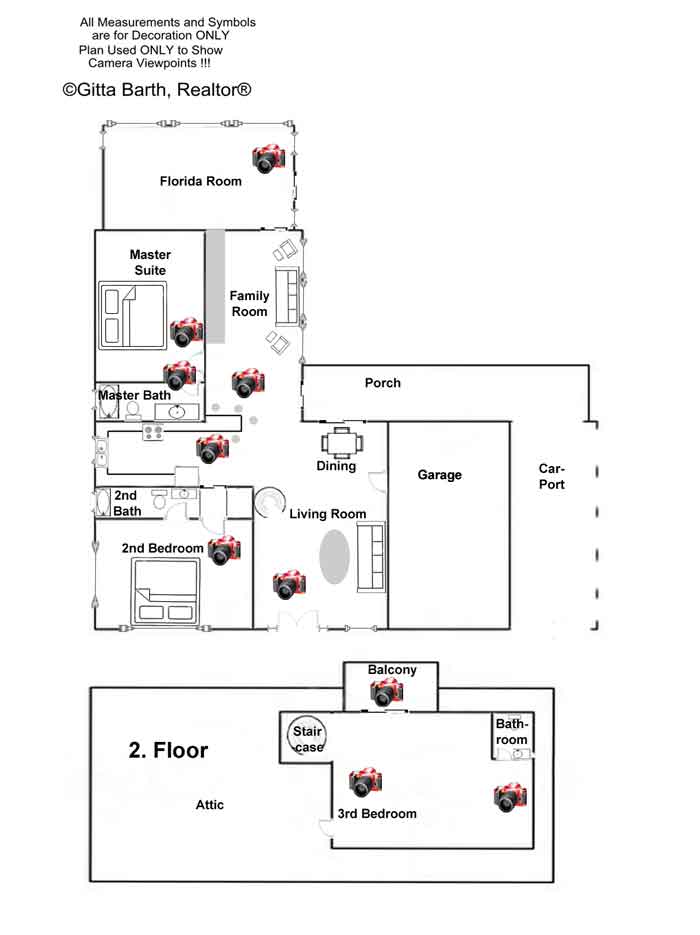 Camera Views with Floorplan of the Waterfront Home for Sale in Crystal River, Citrus County.